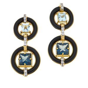 Rarities Gold-Plated Sterling Silver Blue Topaz & Onyx Art Deco Style Earrings